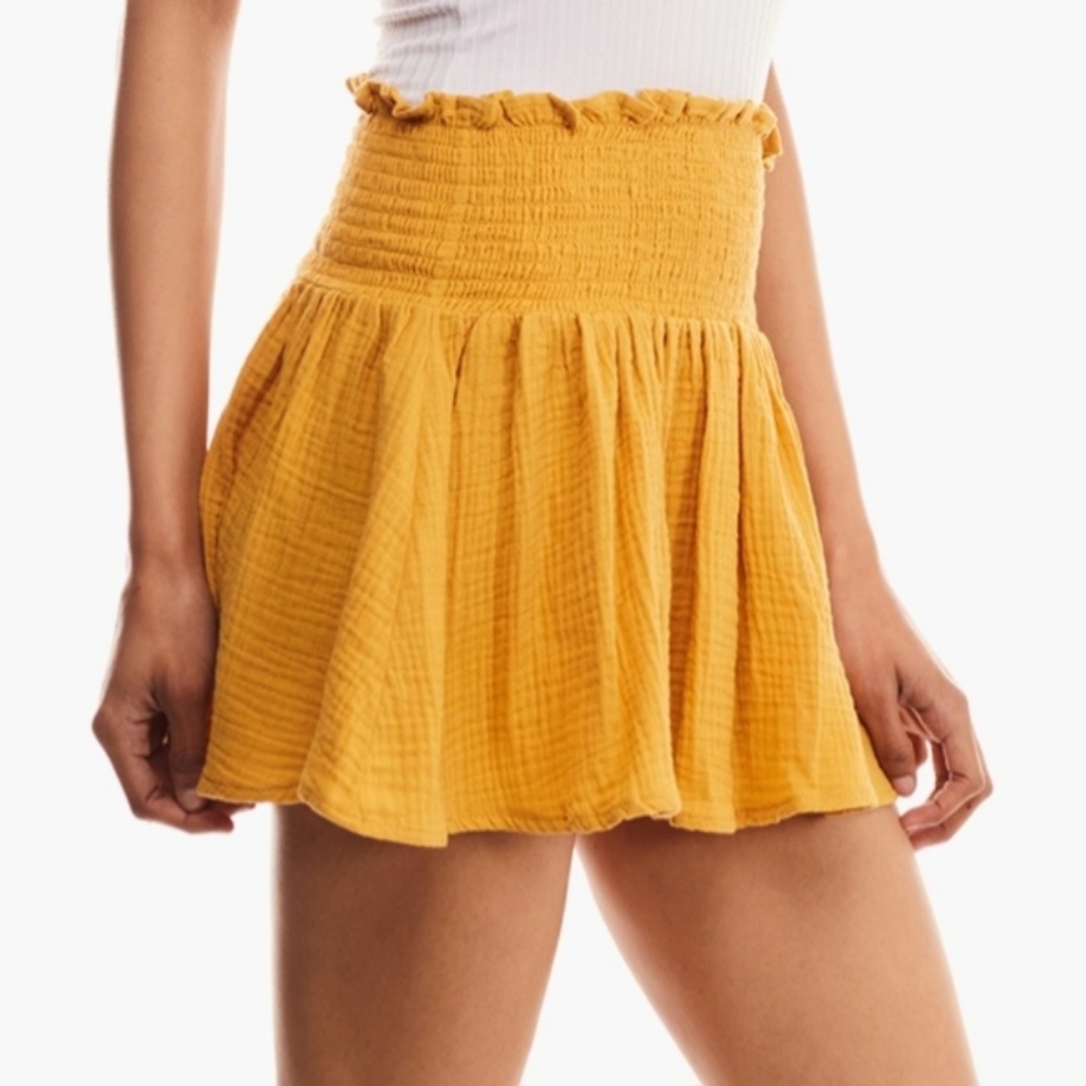 📌3for$10 NWT Forever 21 Mustard Ruched Detail Smocked Yellow Skirt Size M